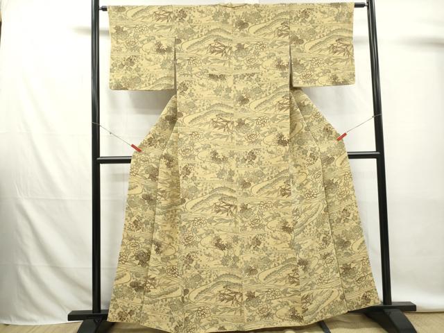 平和屋着物■上質な小紋　流水花文　松竹梅　鬼しぼ縮緬　正絹　逸品　DABK6281qa