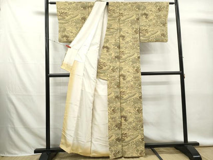 平和屋着物■上質な小紋　流水花文　松竹梅　鬼しぼ縮緬　正絹　逸品　DABK6281qa
