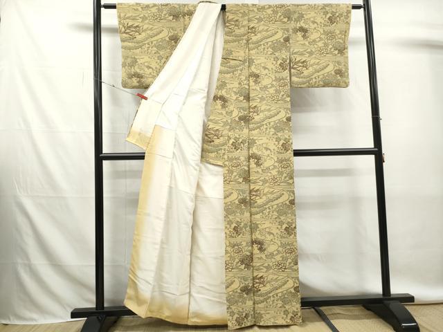 平和屋着物■上質な小紋　流水花文　松竹梅　鬼しぼ縮緬　正絹　逸品　DABK6281qa