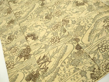 平和屋着物■上質な小紋　流水花文　松竹梅　鬼しぼ縮緬　正絹　逸品　DABK6281qa