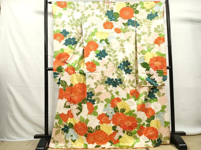 平和屋着物■豪華振袖　駒刺繍　枝花文　金彩　正絹　逸品　DABK6289qa