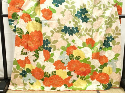 平和屋着物■豪華振袖　駒刺繍　枝花文　金彩　正絹　逸品　DABK6289qa