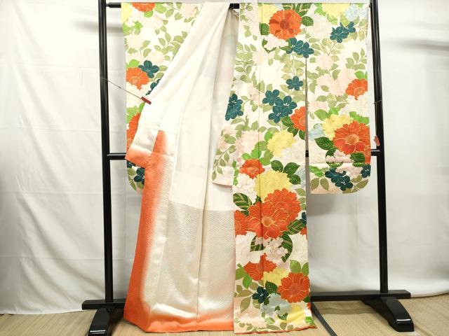 平和屋着物■豪華振袖　駒刺繍　枝花文　金彩　正絹　逸品　DABK6289qa