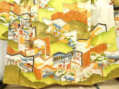 平和屋着物■豪華振袖　駒刺繍　人物風景花文　金彩　正絹　逸品　DABK6292qa