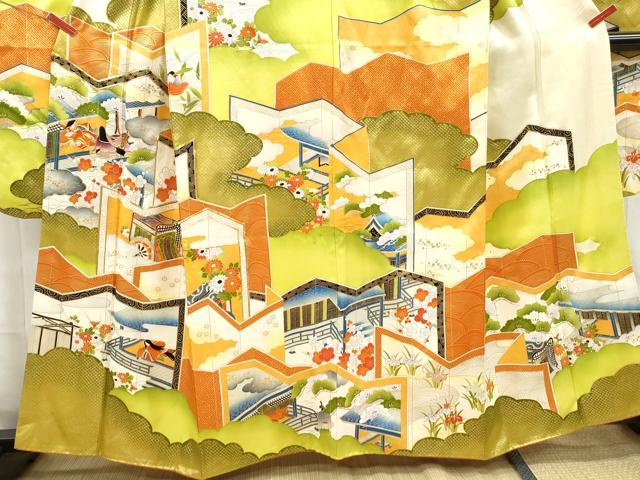 平和屋着物■豪華振袖　駒刺繍　人物風景花文　金彩　正絹　逸品　DABK6292qa