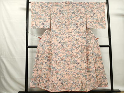 平和屋着物■上質な小紋　型染め　流水花鳥文　正絹　逸品　DABK6293qa