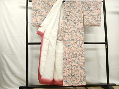 平和屋着物■上質な小紋　型染め　流水花鳥文　正絹　逸品　DABK6293qa