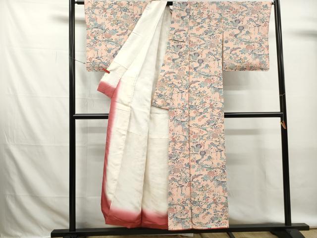 平和屋着物■上質な小紋　型染め　流水花鳥文　正絹　逸品　DABK6293qa