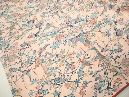 平和屋着物■上質な小紋　型染め　流水花鳥文　正絹　逸品　DABK6293qa