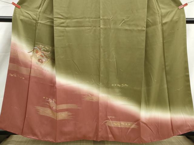 平和屋着物■訪問着　駒刺繍　鳳凰花文　暈し染め　金彩　正絹　逸品　DABK6299qa