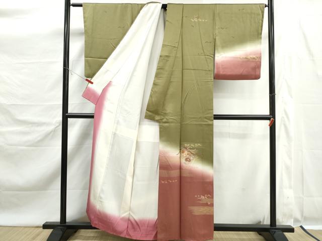平和屋着物■訪問着　駒刺繍　鳳凰花文　暈し染め　金彩　正絹　逸品　DABK6299qa