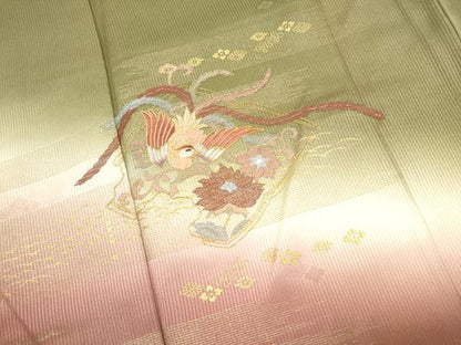 平和屋着物■訪問着　駒刺繍　鳳凰花文　暈し染め　金彩　正絹　逸品　DABK6299qa