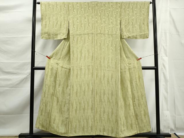平和屋着物■上質な色無地　抽象地紋　若葉色　正絹　逸品　DABK6300qa