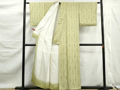 平和屋着物■上質な色無地　抽象地紋　若葉色　正絹　逸品　DABK6300qa