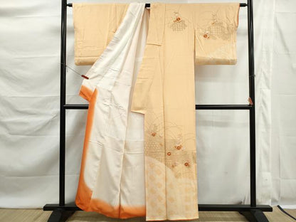 平和屋着物■訪問着　絞り　刺繍　風景草花文　正絹　逸品　DABK6302qa