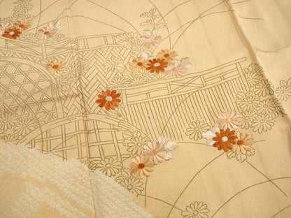 平和屋着物■訪問着　絞り　刺繍　風景草花文　正絹　逸品　DABK6302qa