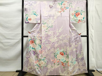 平和屋着物■訪問着　刺繍　草花文　牡丹　暈し染め　銀彩　正絹　逸品　DABK6310qa