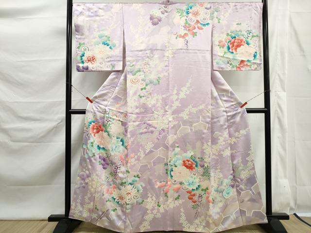 平和屋着物■訪問着　刺繍　草花文　牡丹　暈し染め　銀彩　正絹　逸品　DABK6310qa