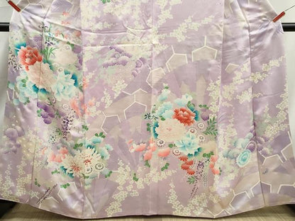 平和屋着物■訪問着　刺繍　草花文　牡丹　暈し染め　銀彩　正絹　逸品　DABK6310qa