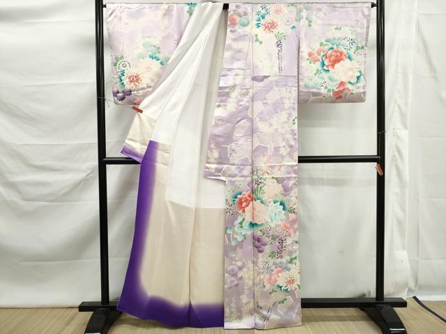 平和屋着物■訪問着　刺繍　草花文　牡丹　暈し染め　銀彩　正絹　逸品　DABK6310qa