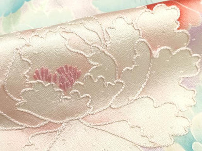 平和屋着物■訪問着　刺繍　草花文　牡丹　暈し染め　銀彩　正絹　逸品　DABK6310qa