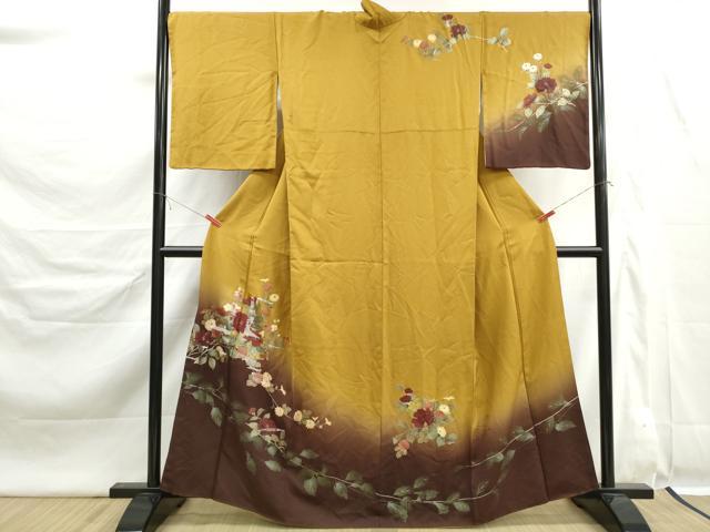 平和屋着物■訪問着　地紙枝花文　椿　暈し染め　金銀彩　正絹　逸品　DABK6312qa