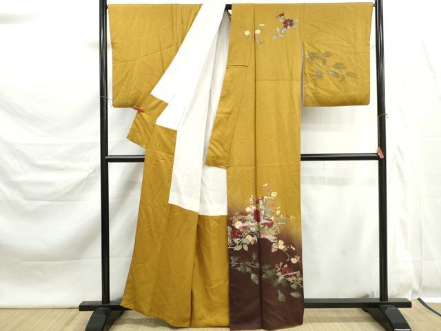 平和屋着物■訪問着　地紙枝花文　椿　暈し染め　金銀彩　正絹　逸品　DABK6312qa