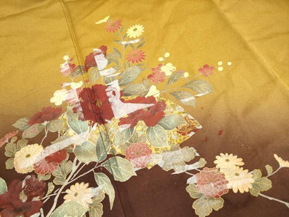 平和屋着物■訪問着　地紙枝花文　椿　暈し染め　金銀彩　正絹　逸品　DABK6312qa