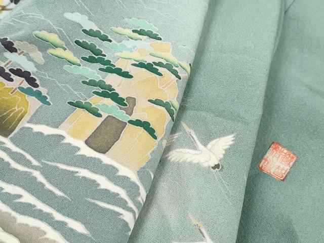 平和屋着物■豪華色留袖　友禅　作家物　飛鶴風景文　暈し染め　正絹　逸品　DABK6321qa