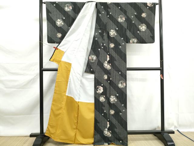 平和屋着物■小紋　花丸文　黒地　金彩　洗える着物　DABK6334qa