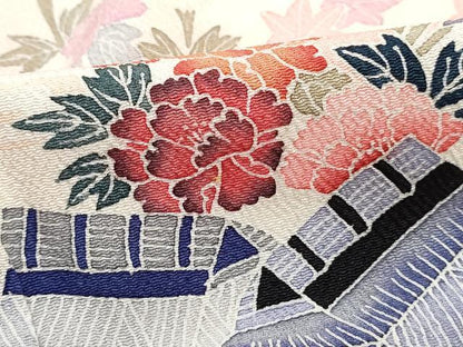 平和屋着物■訪問着　風景花文　暈し染め　鬼しぼ縮緬　正絹　逸品　DABK6343qa