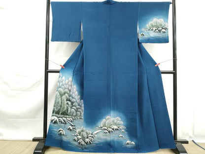 平和屋着物■訪問着　手描き　風景文　鬼しぼ縮緬　正絹　逸品　DABK6348qa