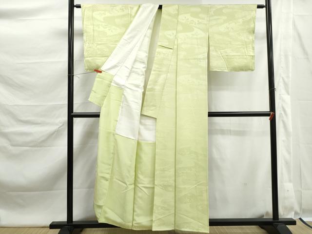 平和屋着物■上質な色無地　流水花地紋　若菜色　正絹　逸品　DABK6351qa