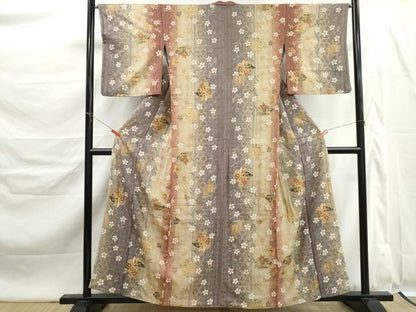 平和屋着物■上質な小紋　地紙花蝶間道　暈し染め　金彩　正絹　逸品　DABK6352qa