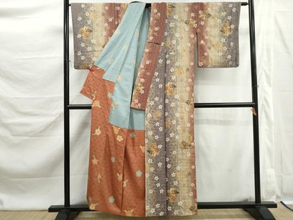 平和屋着物■上質な小紋　地紙花蝶間道　暈し染め　金彩　正絹　逸品　DABK6352qa