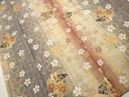 平和屋着物■上質な小紋　地紙花蝶間道　暈し染め　金彩　正絹　逸品　DABK6352qa