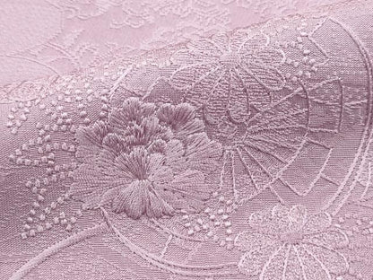 平和屋着物■色留訪問着　刺繍　花車文　紅藤色　正絹　逸品　DABK6358qa