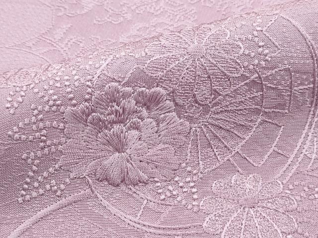 平和屋着物■色留訪問着　刺繍　花車文　紅藤色　正絹　逸品　DABK6358qa