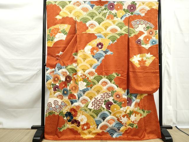 平和屋着物■豪華振袖　駒刺繍　地紙青海波花文　牡丹　金彩　正絹　逸品　DABK6370qa