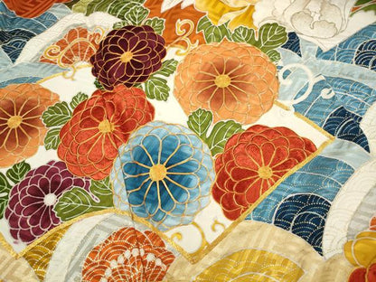 平和屋着物■豪華振袖　駒刺繍　地紙青海波花文　牡丹　金彩　正絹　逸品　DABK6370qa