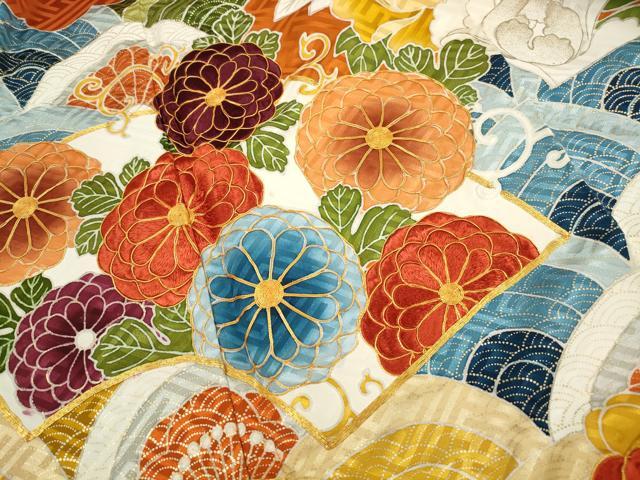 平和屋着物■豪華振袖　駒刺繍　地紙青海波花文　牡丹　金彩　正絹　逸品　DABK6370qa
