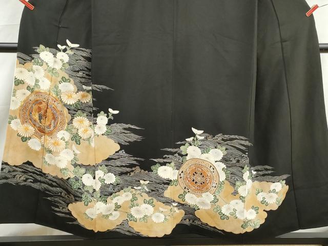 平和屋着物■豪華黒留袖　駒刺繍　立波花鳥文　鳳凰　金彩　正絹　逸品　DABK6375qa