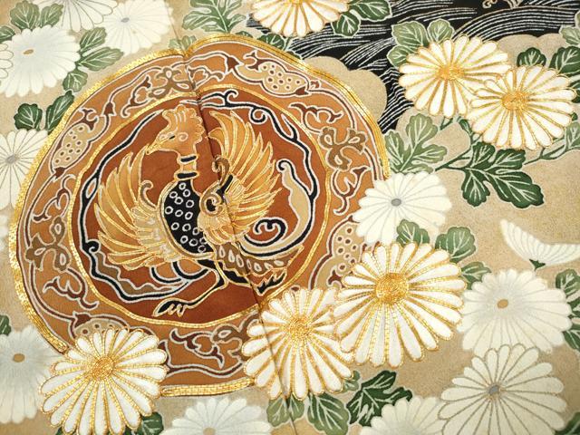 平和屋着物■豪華黒留袖　駒刺繍　立波花鳥文　鳳凰　金彩　正絹　逸品　DABK6375qa