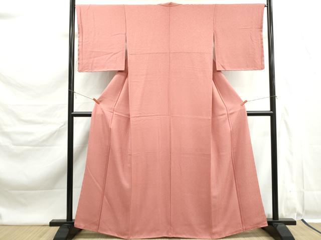 平和屋着物■色無地　霞地紋　甚三紅色　洗える着物　DABK6379qa
