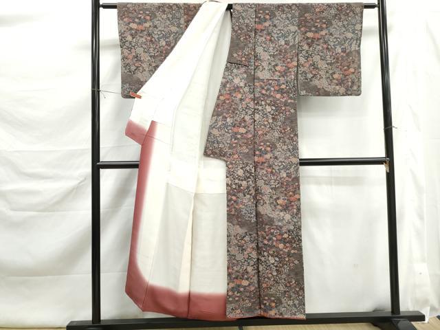 平和屋着物■上質な小紋　草花文　鬼しぼ縮緬　正絹　逸品　DABK6383qa
