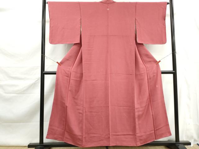 平和屋着物■上質な色無地　作家物　銀朱色　鬼しぼ縮緬　正絹　逸品　DABK6390qa