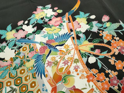 平和屋着物■豪華黒留袖　作家物　飛鳥花文　正絹　逸品　DABK6394qa