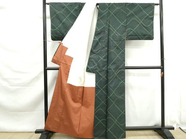 平和屋着物■本場大島紬　7マルキ　格子文　正絹　逸品　DABK6397qa