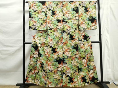 平和屋着物■上質な小紋　樹林文　黒地　正絹　逸品　DABK6399qa