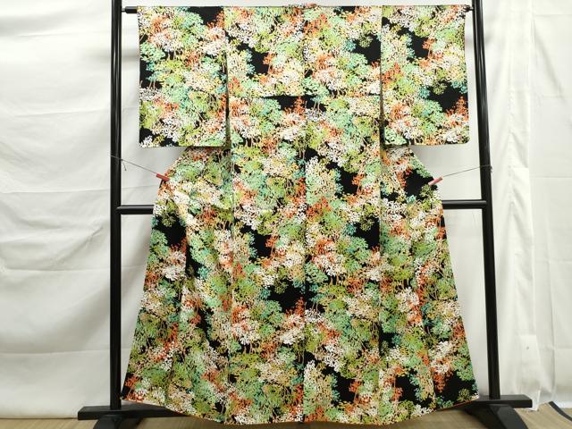 平和屋着物■上質な小紋　樹林文　黒地　正絹　逸品　DABK6399qa